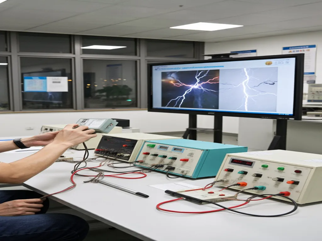 A person uses electrical testing equipment for a momentary push button switch