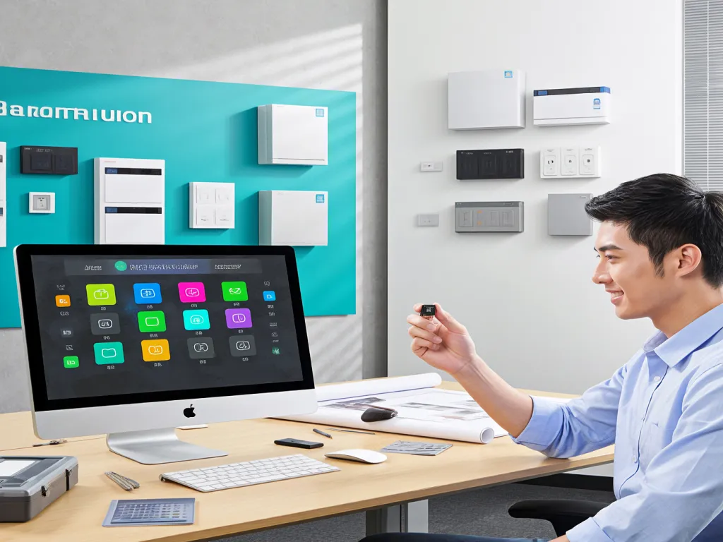 A person selects push button light switches on a computer screen