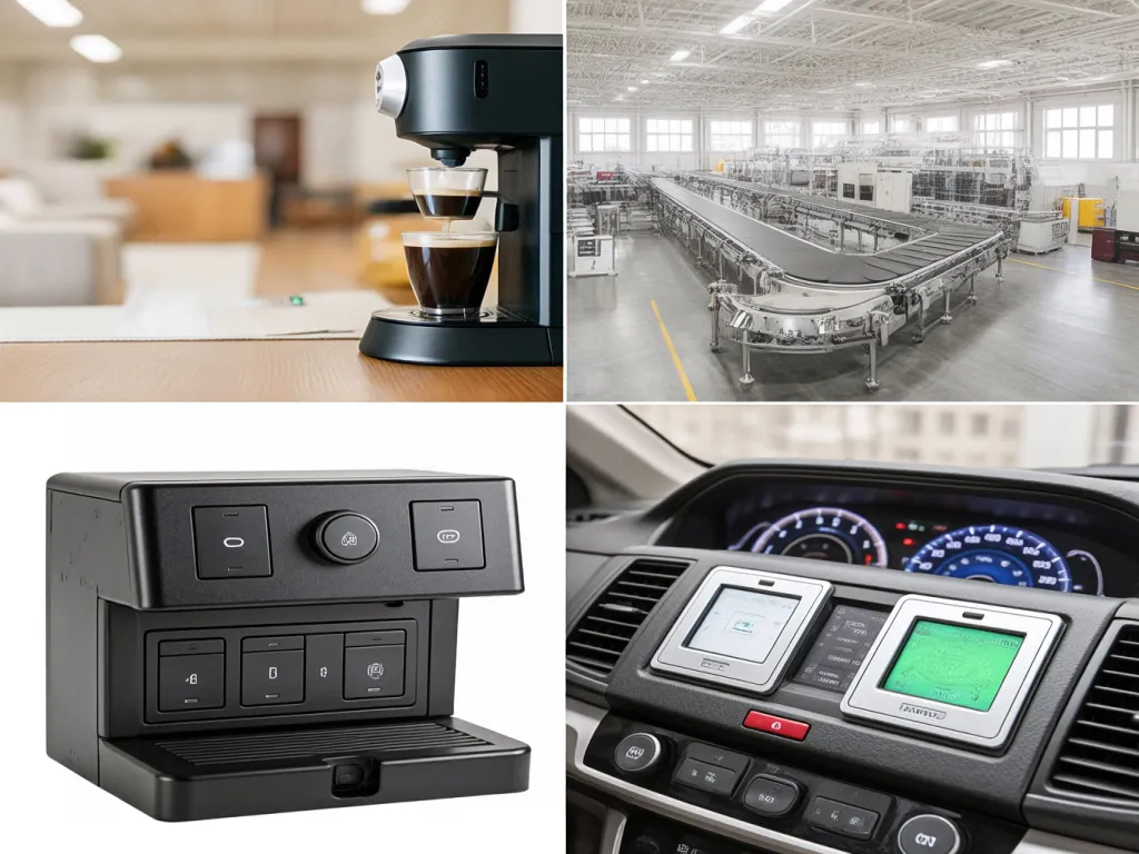 Various applications of electronic devices including a coffee machine and car dashboard