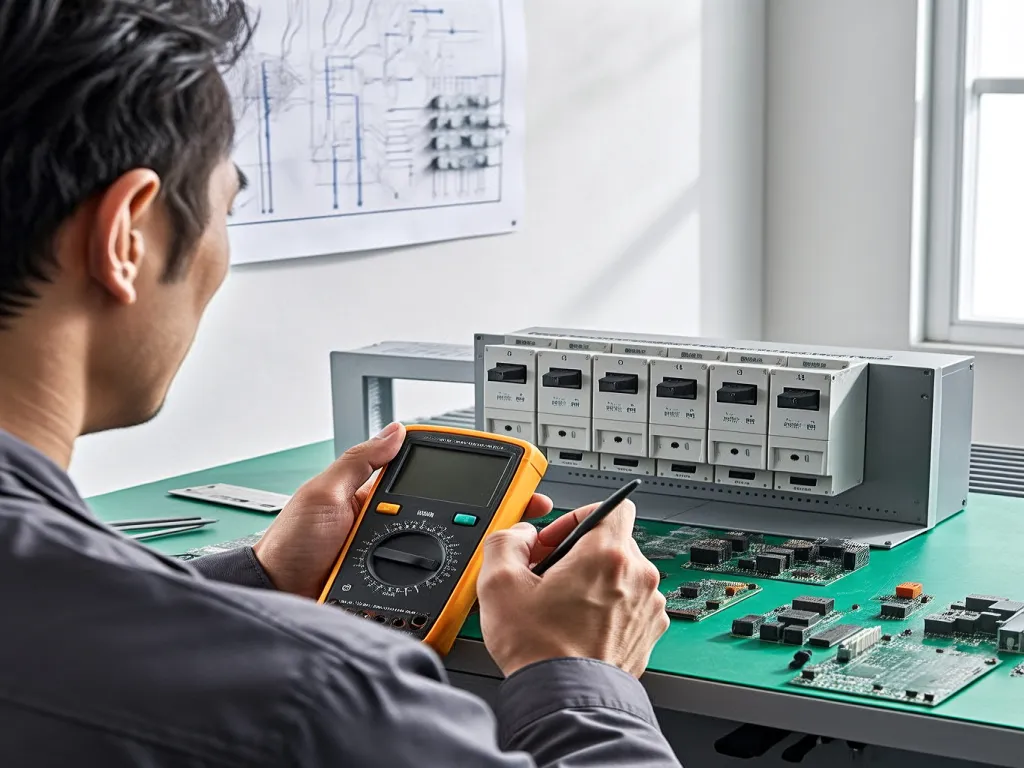 Technician using a multimeter to test a four position rotary switch