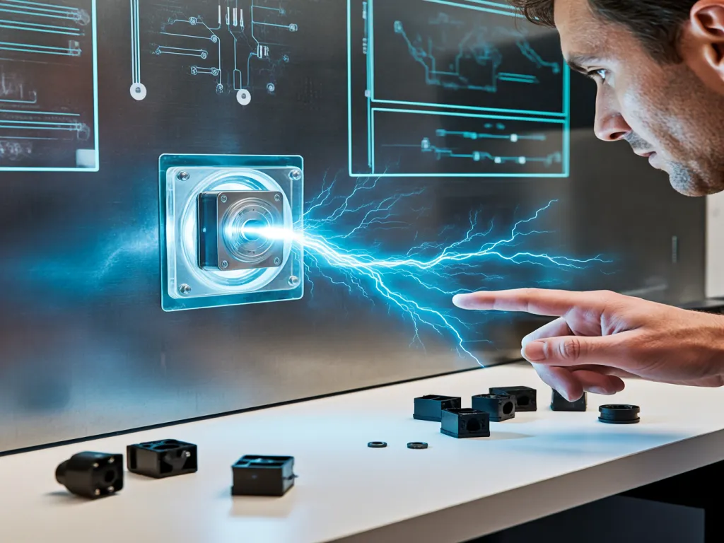Man interacts with a high-tech switch button