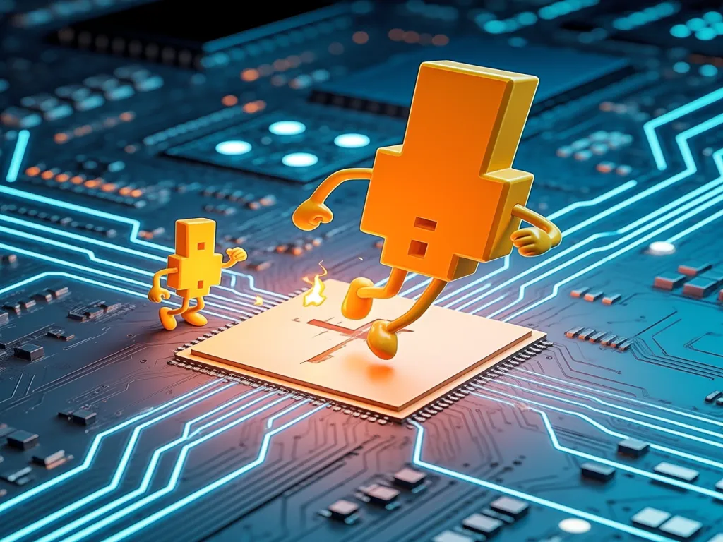 Animated rocker switch character on a circuit board