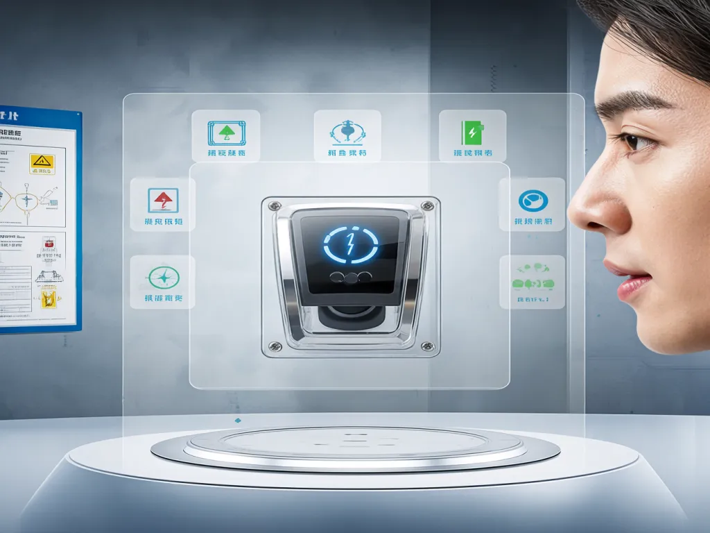 A futuristic interface showing a rocker switch panel with various icons