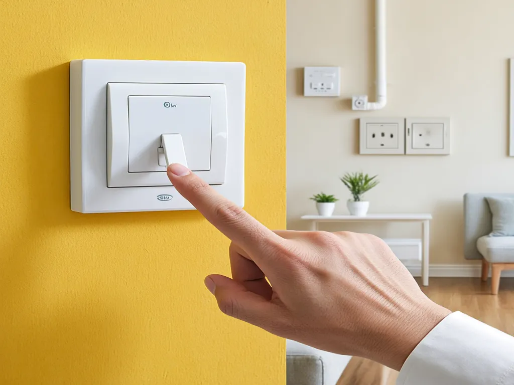 A hand pressing a white light switch rocker